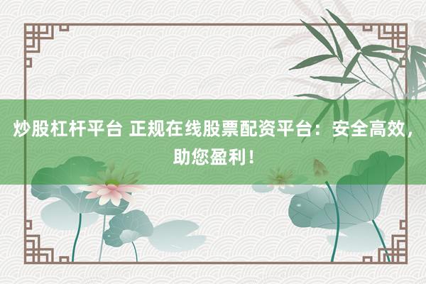 炒股杠杆平台 正规在线股票配资平台：安全高效，助您盈利！