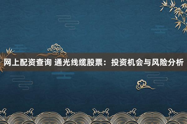 网上配资查询 通光线缆股票：投资机会与风险分析