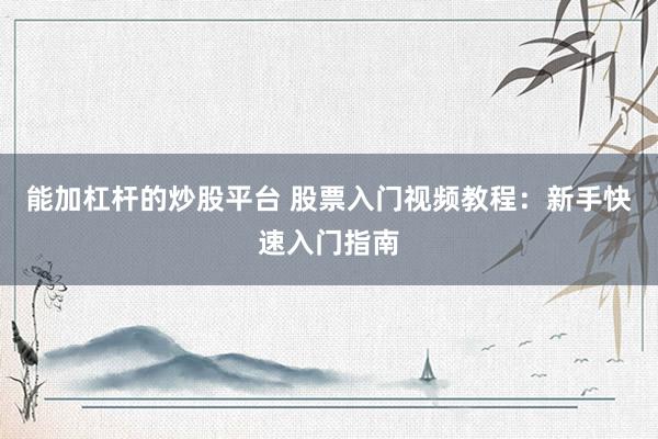 能加杠杆的炒股平台 股票入门视频教程：新手快速入门指南