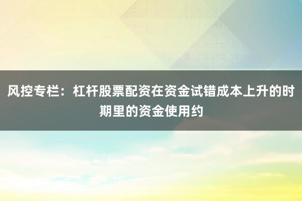 风控专栏：杠杆股票配资在资金试错成本上升的时期里的资金使用约