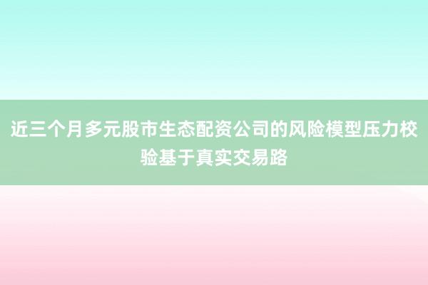 近三个月多元股市生态配资公司的风险模型压力校验基于真实交易路